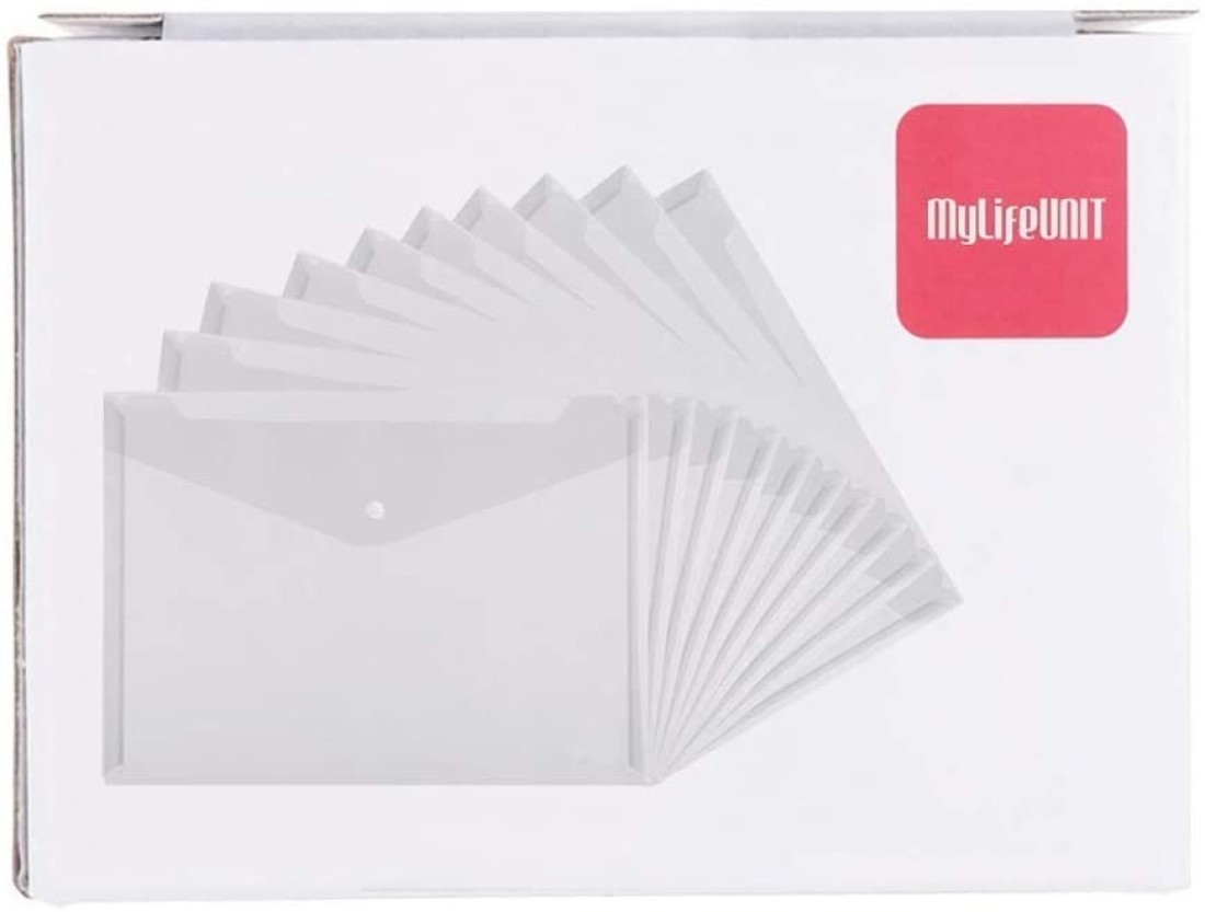 Generic 15Pcs Transparent A4 Paper Size Pp Water Resistant File Holder Clear Filing Envelope With Snap Button (White)