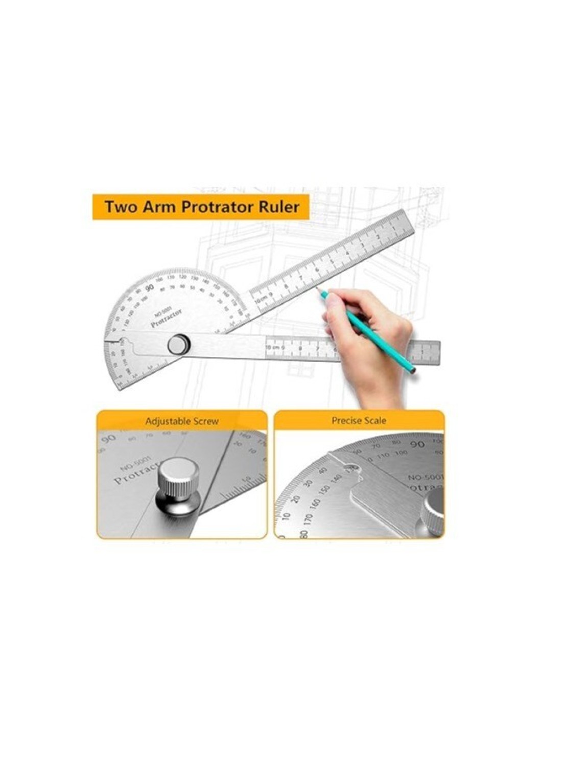 AL ARQAM Stainless Steel Protractor 180 Degrees Two Arm Ruler Adjustable Angle Protractor Woodworking Ruler Craftsman Angle Measure Tool