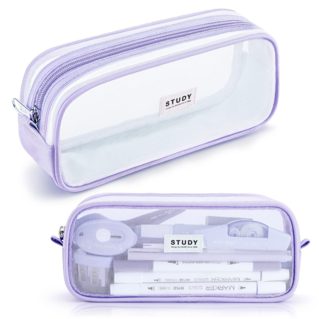 KALIDI Grid Mesh Pencil Case Large Capacity Pencil Case Big Pencil Pouch With Zipper Simple Stationery Bag Aesthetic Pen Bag for School Teen Girl Boy MultiPurpose bag for office Men Women Purple