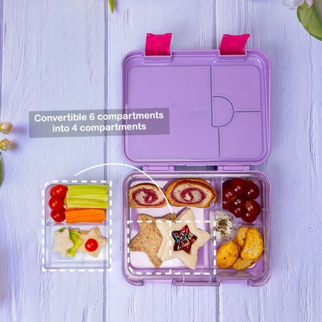Eazy Kids 5 &amp; 4 Convertible Bento Lunch Box wt Sandwich Cutter Set - Gamer Girl