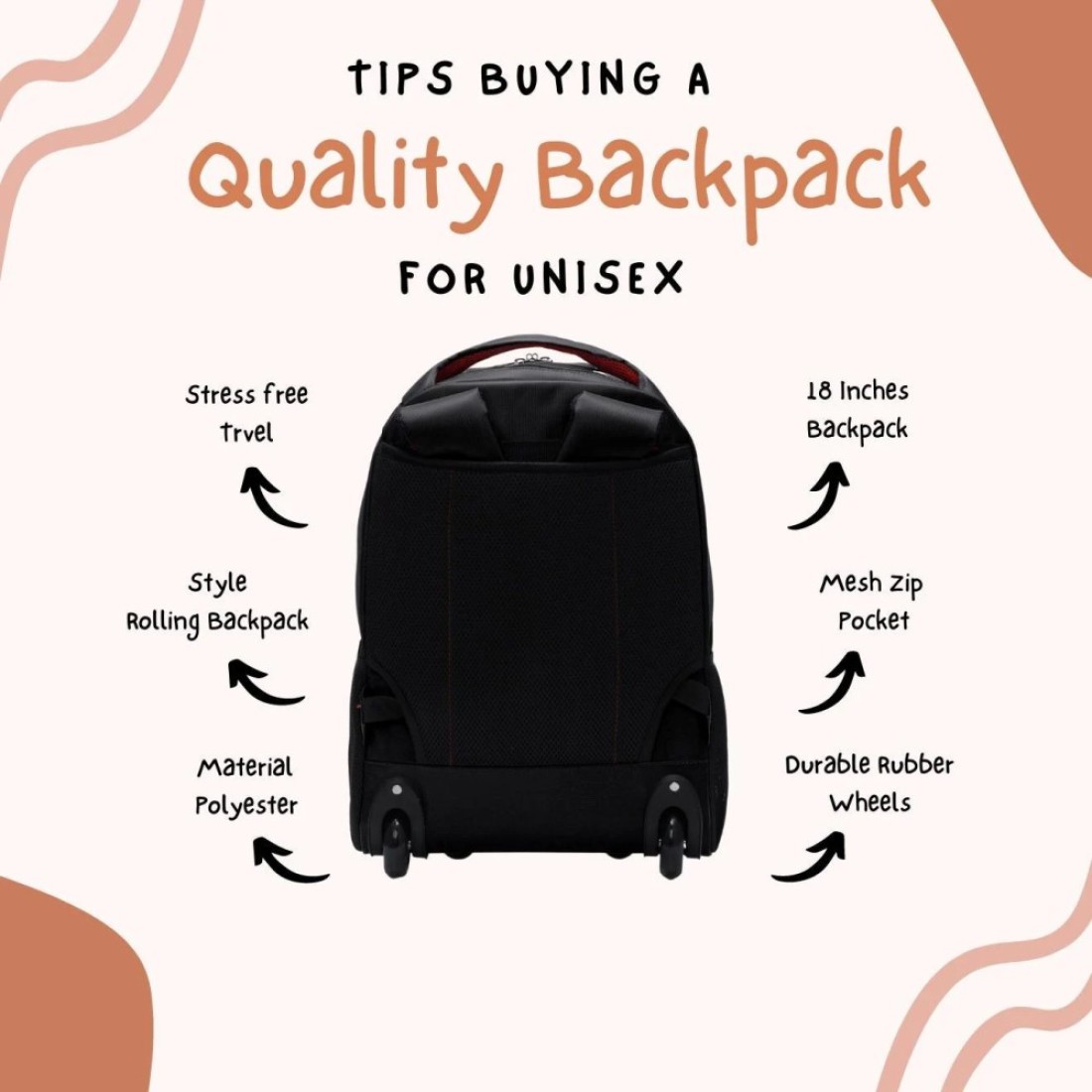 STARGOLD Unisex Water Resistant Rolling Trolley Backpack With Adjustable Strap For School College Office Business And Travel 18 Inches