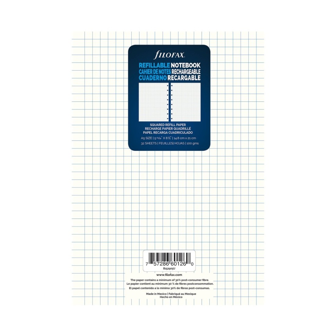 Filofax Notebooks A5 Quad Journal Refill Movable 8 14 x 5 1316 inches 32 Cream Sheets Fits Filofax Refillable A5 B152905U