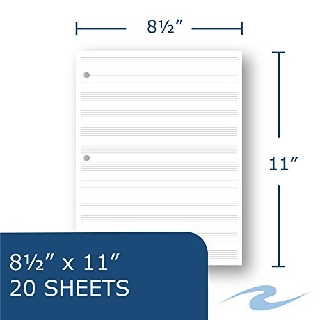 Roaring Spring Loose Leaf Music Filler Paper 20 Sheets 85x11 with 12 Staves of Music Lines Heavyweight 24 Smooth White Paper 3 Hole Punched Pack of 1