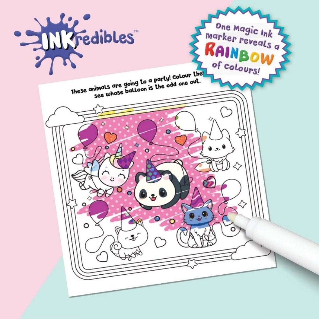 Hinkler Inkredibles Kawaii Magic Ink Pictures , Fun Mess-Free Colouring Kit, Kawaii-Themed Designs, Magic Ink Pen for Water Reveal Art, No-Mess Art Activity, Perfect Gift for Creative Play
