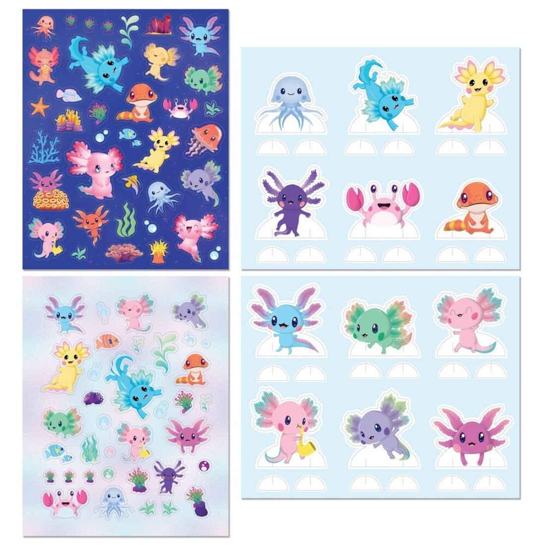 Hinkler Axolotls &amp; Friends Creative Colouring Kit includes 2x24-page Colouring Book, 30+ Holographic Stickers, 30+ Standard Stickers,