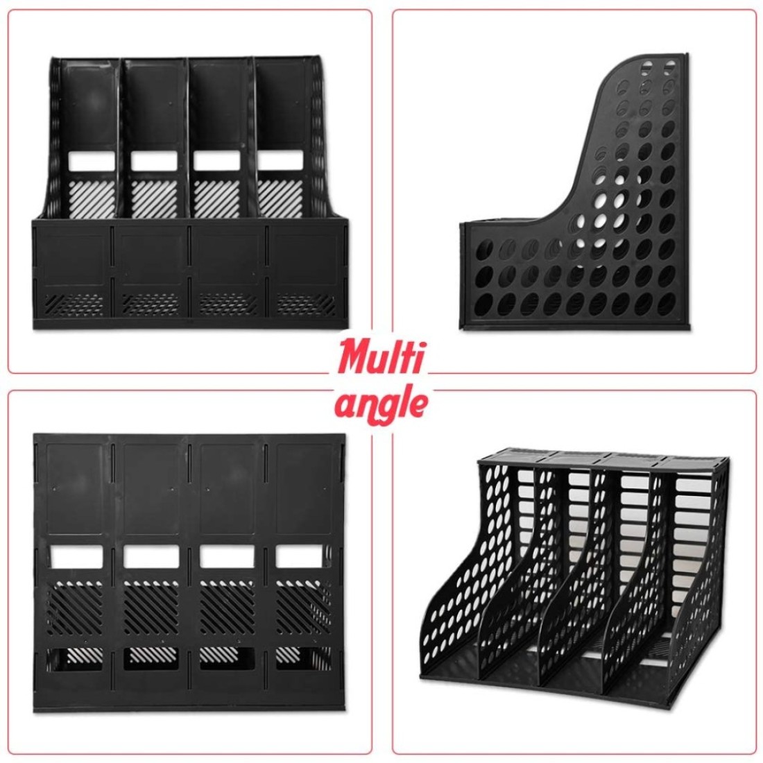 Generic Large Space Magazine File Holder Organizer Box With 4 Vertical Compartments, Desktop, File Documents