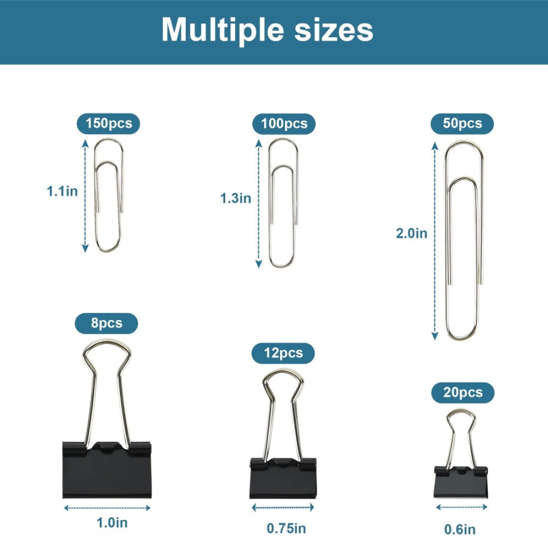 Binder Clips Paper Clips Assorted Sizes 340pcs Black Binder Clips Jumbo Paperclips Set Large Paper Clips for Office School Supplies Binder Paper Clips in Container with Compartments