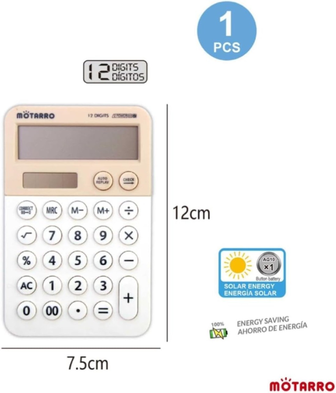 Motarro Calculator 12 Digits 7.5 cm x 12 cm Multicolor MI025-3