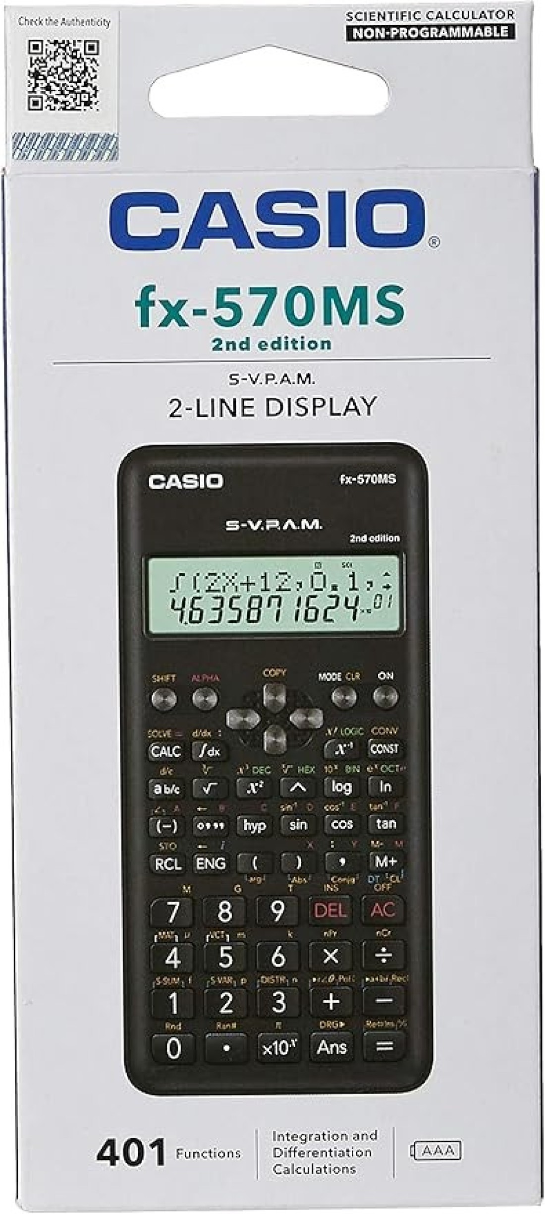 Casio Fx-570Ms 2Nd Edition Scientific Calculator With 2-Line Display, Fx 570 Ms