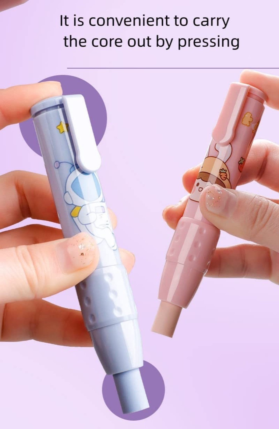 Cute Pencil Creative Stationery Retractable Rubber Stick Erasers for Kids Creative Cartoon Pattern Cute Erasers Kawaii School Supply School Office Prize Stationary 4 PCS
