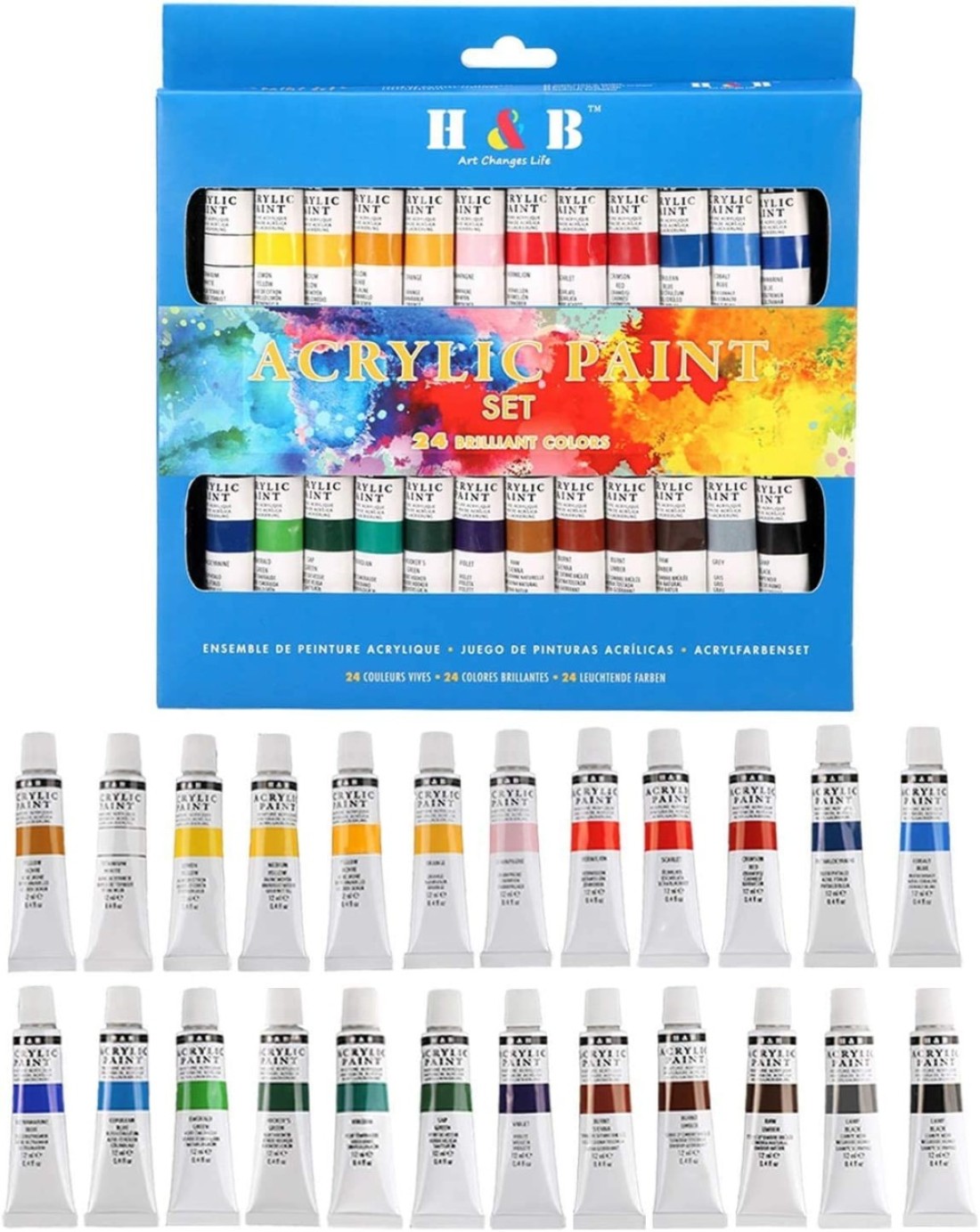 Acrylic Paints Set Water Color for Hand Painted Wall Painting 24 Pcs