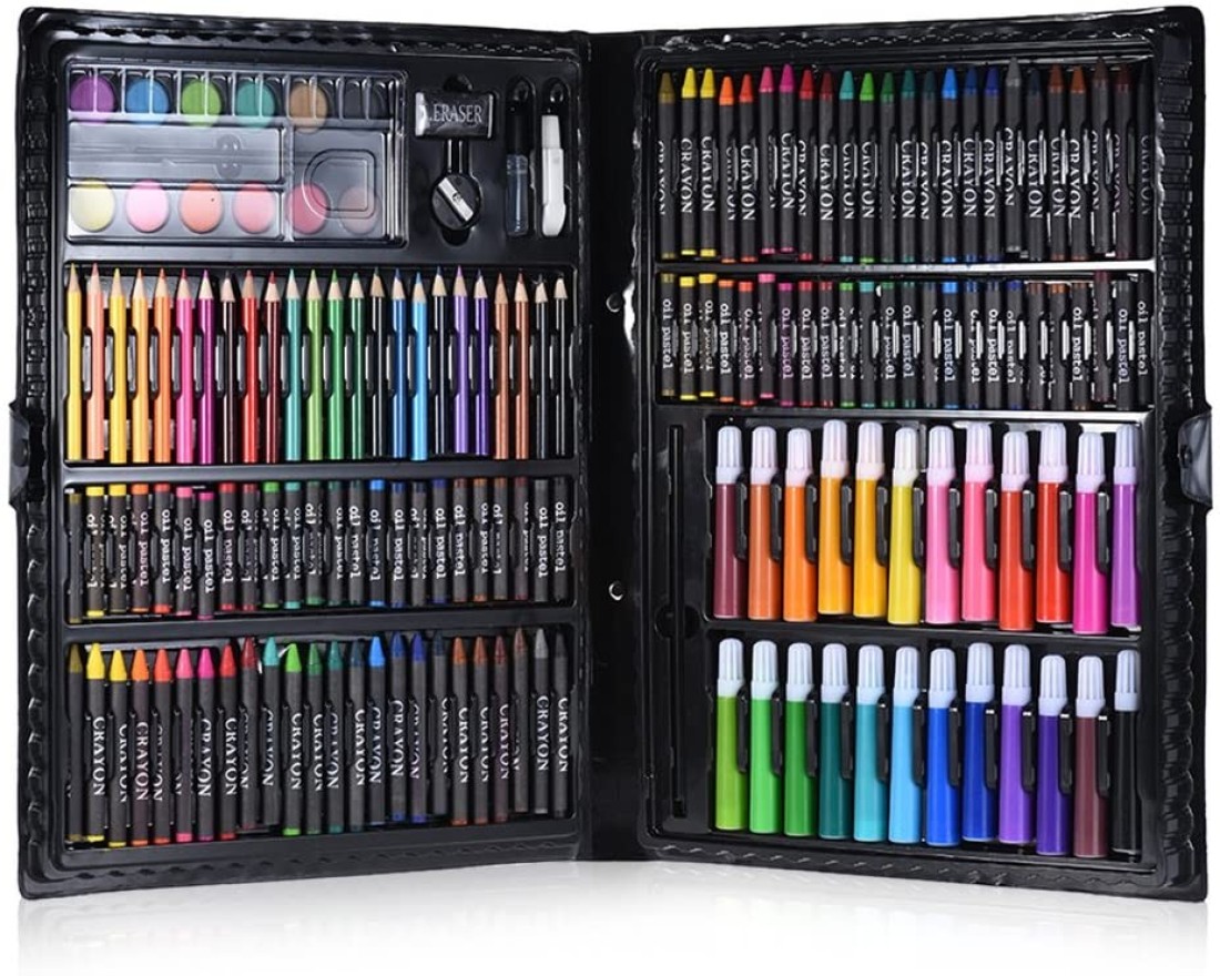 Generic 168Pcs Drawing Pen Art Set Kit Painting Sketching Color Pencils Crayon Oil Pastel Water Color Glue With Case For Children Kids