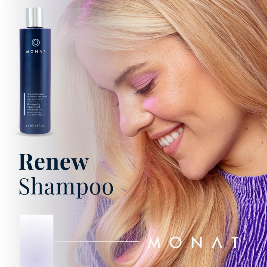 MONATRenew Shampoo Infused with Rejuveniqe Moisturizing Shampoo wOmega Fatty Acids for Medium to Thick Hair Shineenhancing Ultrahydrating Lather for Dry Hair Net Wt 237 ml 80 fl oz