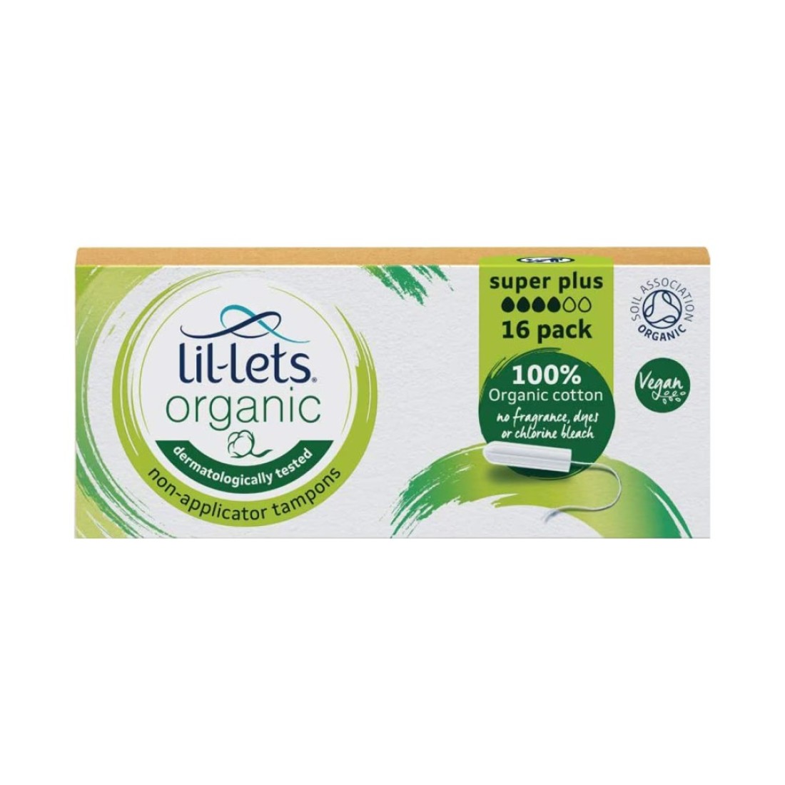 Lil-Lets Organic Non-Applicator Super Plus White 16 Tampons