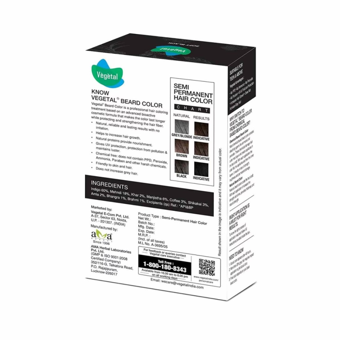 Vegetal Bio Semi-Permanent Beard And Mustache Colour Soft Black 100g