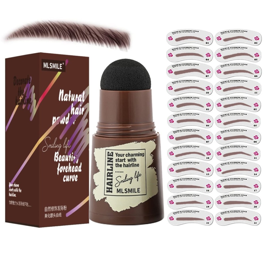 Eyebrow Stamp Stencil KitOne Step Brow Stamp Shaping Kit 3 in 1 Hairline Shadow Powder with 24 Reusable Eyebrow Stencils Hair Root Dark Brown