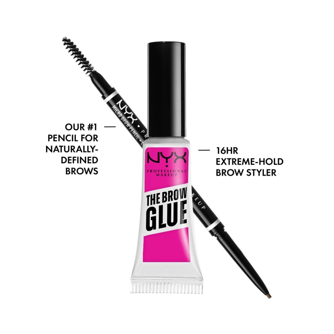 NYX PROFESSIONAL MAKEUPMicro Brow Pencil Ash Brown Brow Glue Clear 2Pack Bundle