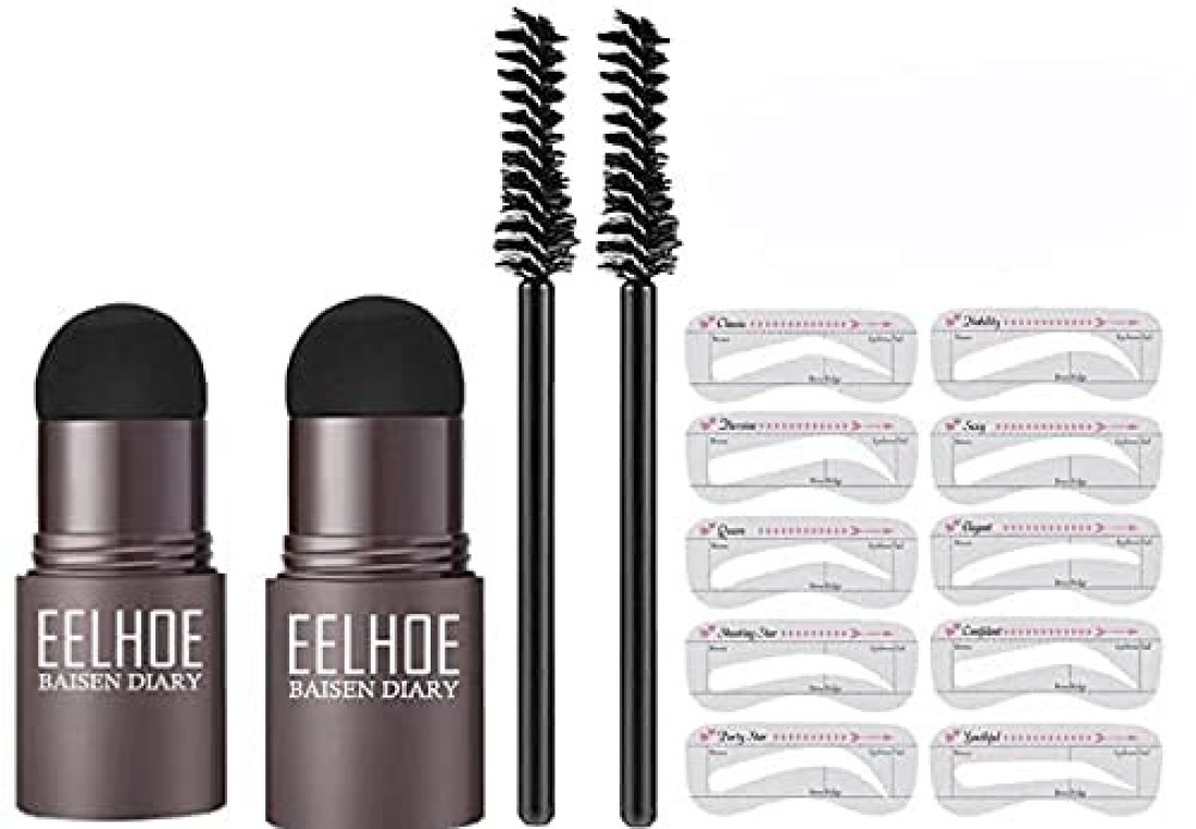 Set Of 2 Eyebrow Stamp Stencil Kit 10PCS One Step Eyebrow Shaping Kit 2 Brushes Professional Brow Powder Waterproof LongLasting Professional Makeup Medium Brown Dark Brown