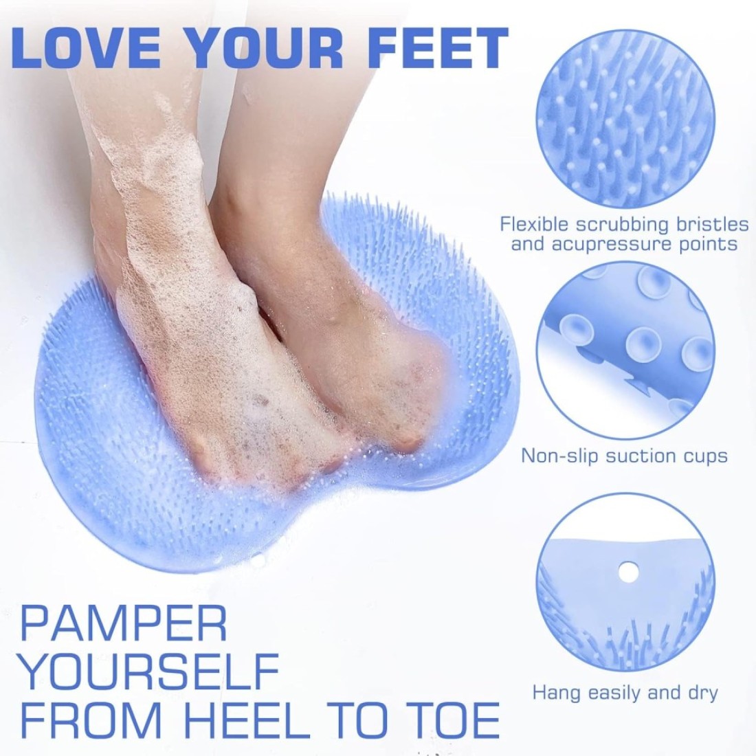 Pack of 2 Shower Foot Scrubber Mat Back Washer Back Exfoliating Bath Wash Pad Wall Mounted Slip Suction Cups Foot Scrubber for Use in Shower Cups Foot Cleaner for Men and Women&quot; Blue