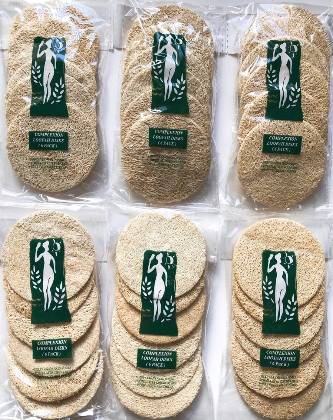36 Loofah Loofa Facial Complexion Skin Discs Pads Set of 6 Bags Each Bag has 6 disks