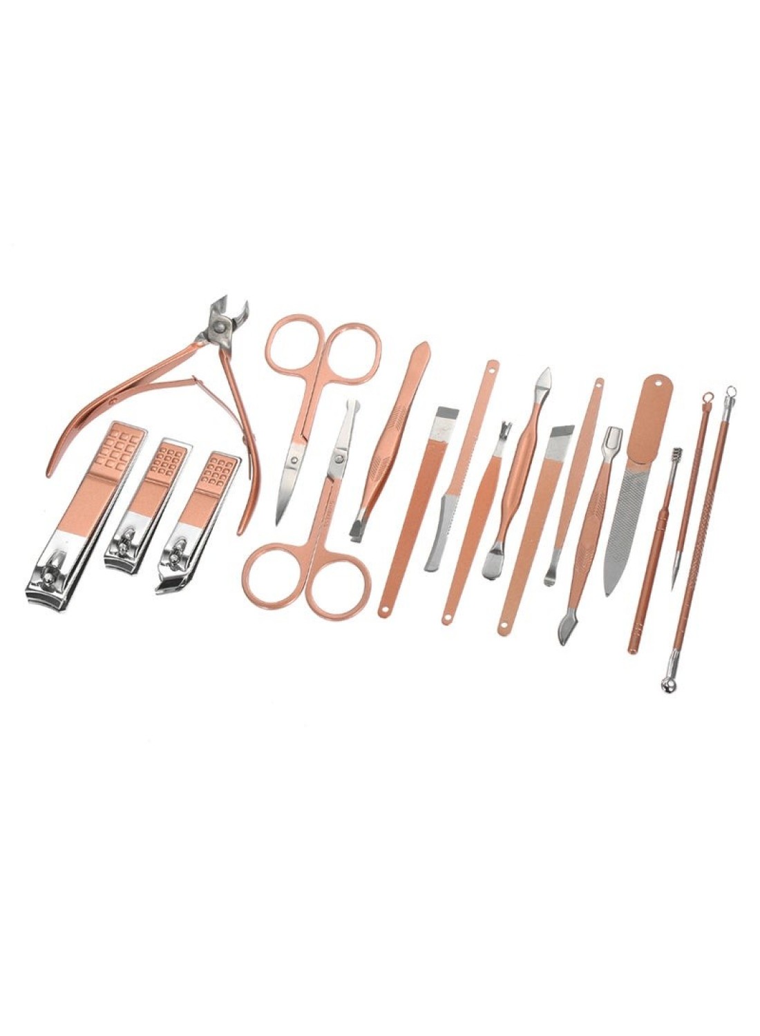 Generic 18-Piece Manicure Pedicure Tool Set With Case, Rose Gold/Silver