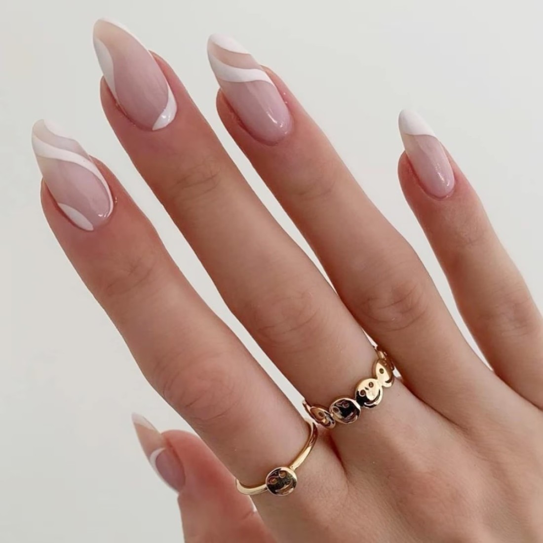 24 Pcs Coffin Press on Nails Long Sunjasmine Fake Nails Glue on Nails Glossy False Nails with Glue Acrylic Nails for Women and Girls White Swirl