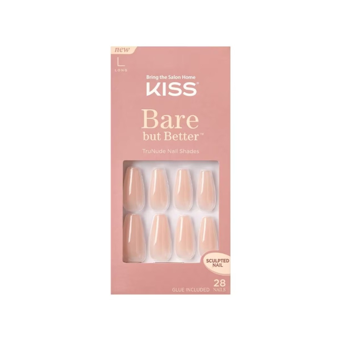 KISSBare but Better Press On Nails Nail glue included Nude Drama Nude Long Size Coffin Shape Includes 28 fake nails pink gel nail glue net wt 2g 7 oz mini file and manicure stick