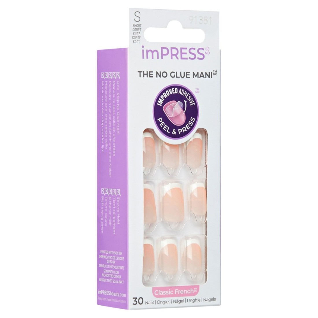 Kiss Impress Classic The No Glue Mani French False Nails IFC01C, Small