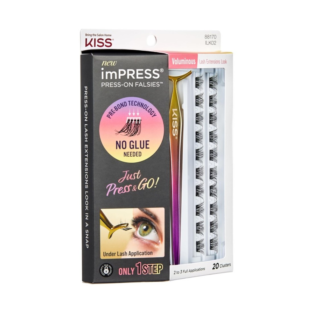 KISS imPRESS Falsies False Eyelashes Lash Clusters Voluminous 14 mm Includes 20 Clusters 1 applicator Contact Lens Friendly Easy to Apply Reusable Strip Lashes