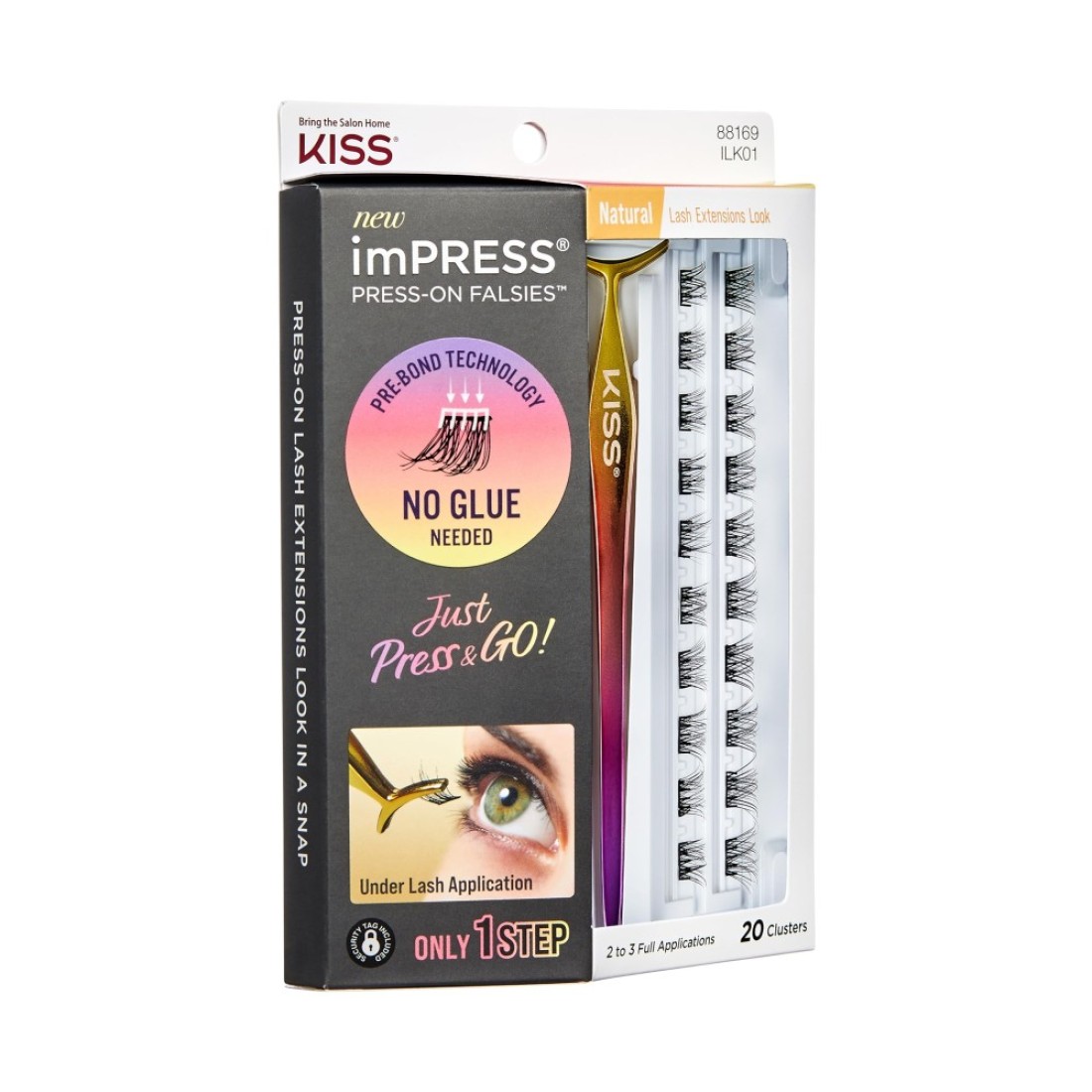 KISS imPRESS Falsies False Eyelashes Lash Clusters Natural 12 mm Includes 20 Clusters 1 applicator Contact Lens Friendly Easy to Apply Reusable Strip Lashes
