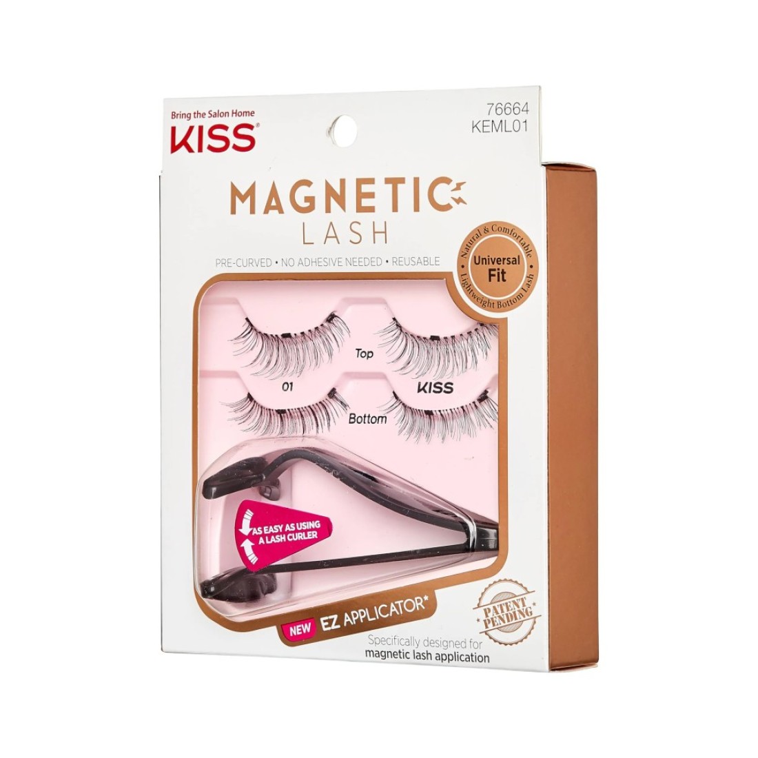 KISSMagnetic Lash 01 Synthetic False Eyelashes with Magnets Under and Over Your Upper Lashes No Glue Needed Lightweight Reusable Contact Lens Friendly Cruelty Free with Lash Applicator 1 Pair