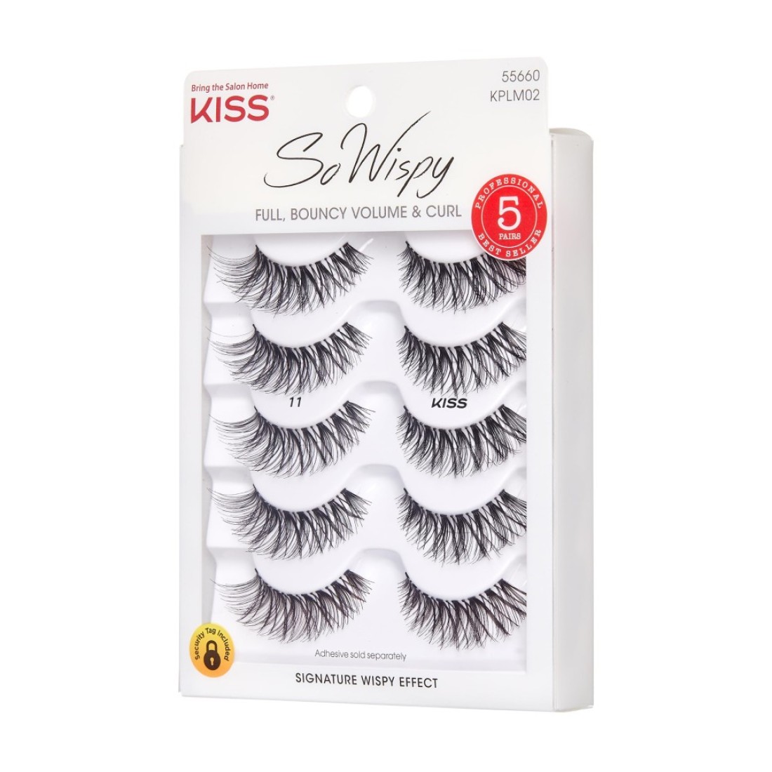KISS So Wispy False Eyelashes Style 11 12 mm Includes 5 Pairs Of Lashes Contact Lens Friendly Easy to Apply Reusable Strip Lashes Glue On Mulitpack