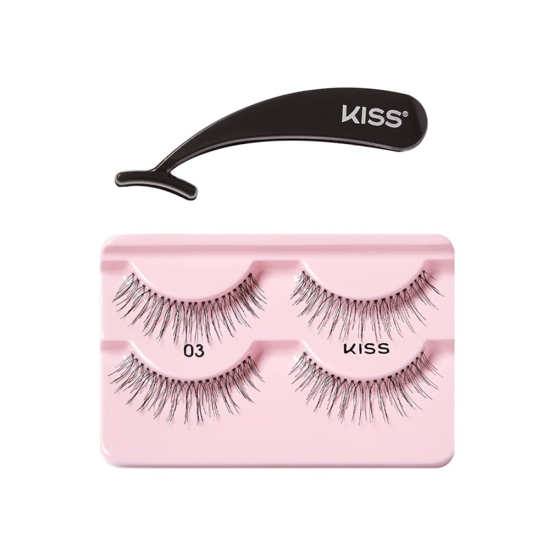 KISS Ever EZ Lashes Double Pack No 03 Reusable Natural Eyelash Starter Kit Includes EasyAngle Applicator and 2 Pairs Human Hair False Eyelashes Black