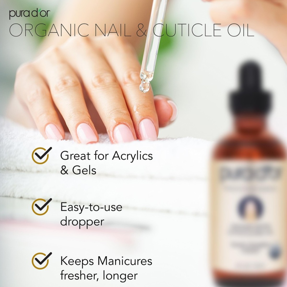 PURA DOROrganic Nail Cuticle Oil 4oz Enriched with Biotin Vitamin E Natural Ingredients Nourishing Treatment for Nail Growth Healthy Beds