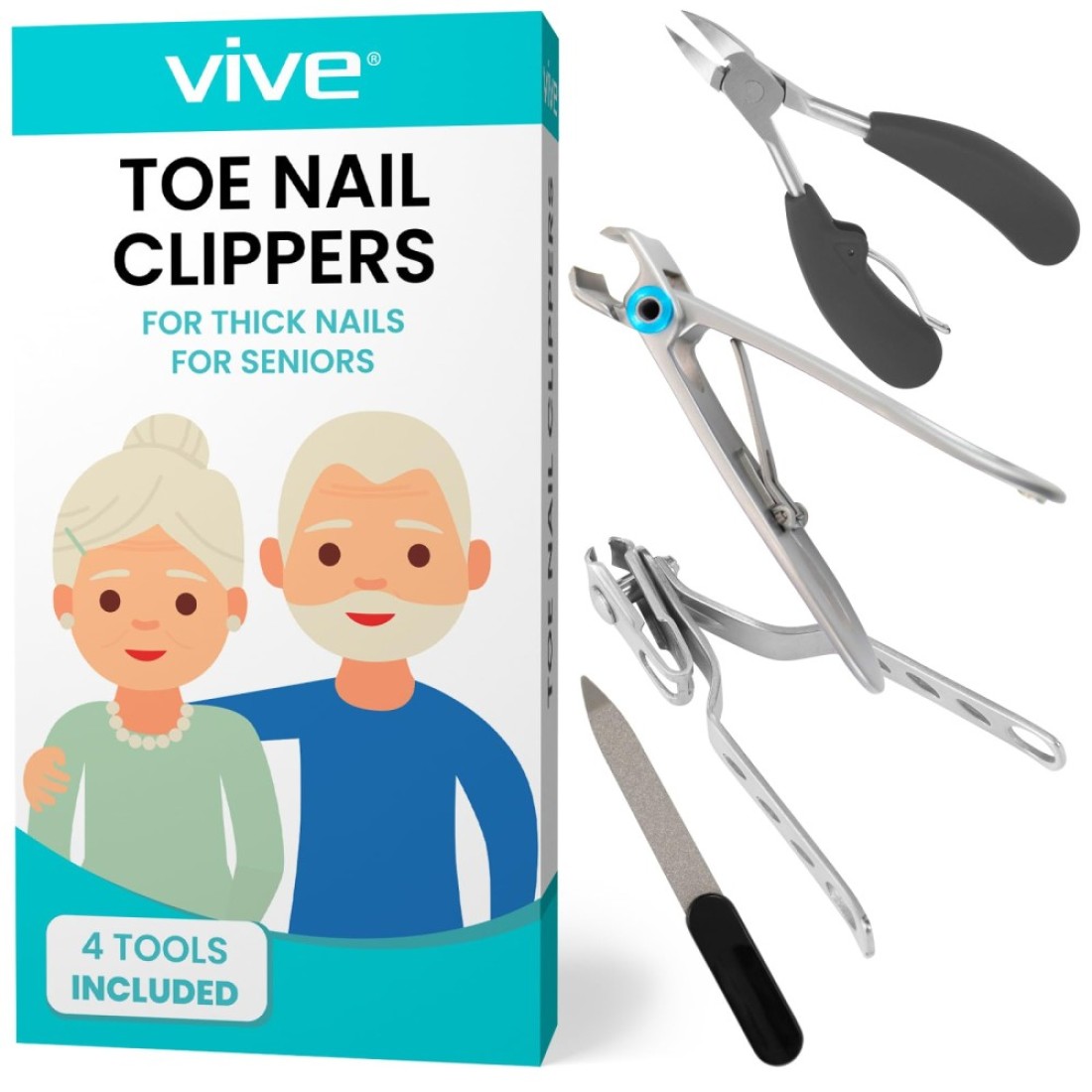 Vive Senior Toenail Clippers for Thick Nails Heavy Duty Podiatrist Trimmers for Elderly Adults Fingernail Care Set for Hands Toes Arthritis Diabetics Hand Pain Professional Sharp Clippers