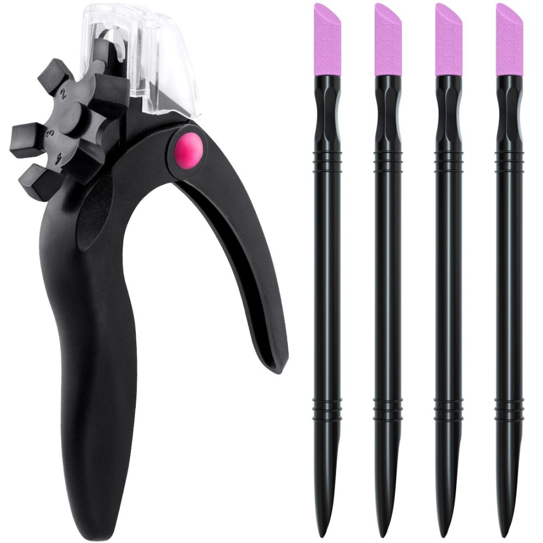 ANCIRS Black Acrylic Nail Clipper 4pcs Nail Polish Carving Pens Adjustable Stainless Steel Nail Trimmer with Catcher Artificial Fake Nail Tip Cutter for False Nail Art Manicure Project
