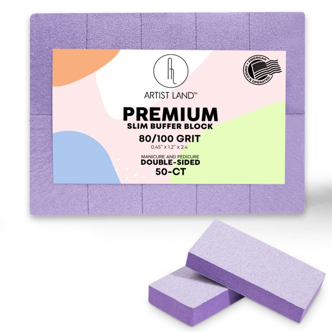 Artist Land Slim Purple Buffer Set 80100 Grit 50 Ct Professional Grade Salon Quality Nail Buffing Blocks Pack for PreApplication of Polish Gel Acrylic DoubleSided Nail Buffer Blocks