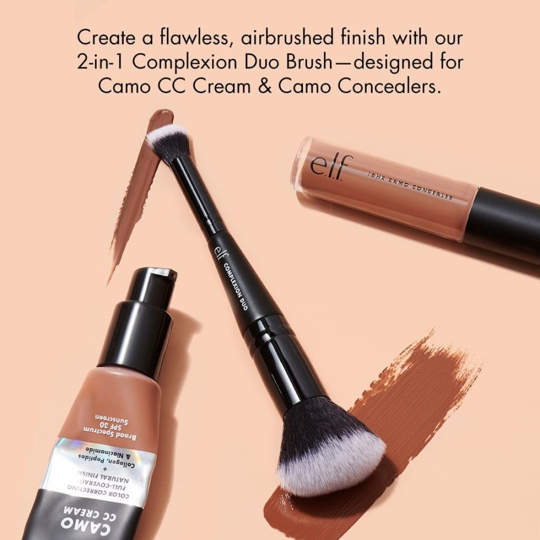 E.L.F. Complexion Duo Brush, Foundation &amp; Concealer Applicator, Airbrushed Finish