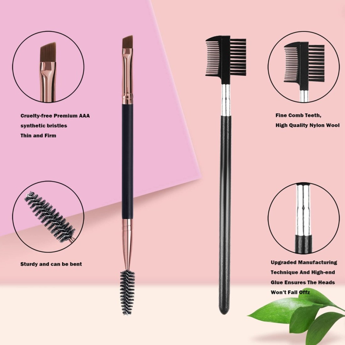 Duo Eyebrow Brush Eyebrow Brush Eyelash Comb and Eyebrow brush Professional Angled Eye Brow Brush and Spoolie Brush Set BlackBlack