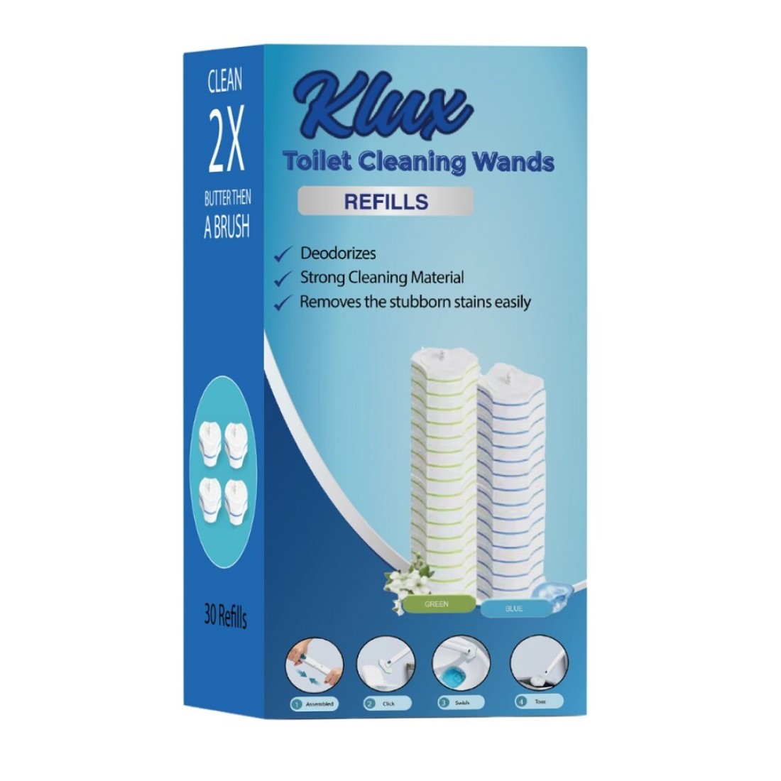 Disposable Toilet Bowl Brush Refills 30 pcs, Bathroom Scrubber Wand Replacement Cleaner Pads for Sink Bathtub Wash Basin &amp; Toilet Bowl.
