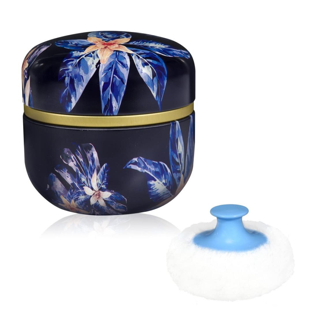 WEMEGA Body Powder Case with Powder Puff Powder Container Tea Box for Baby and Women Powder Puff and Powder Case for Travel Midnight Flower