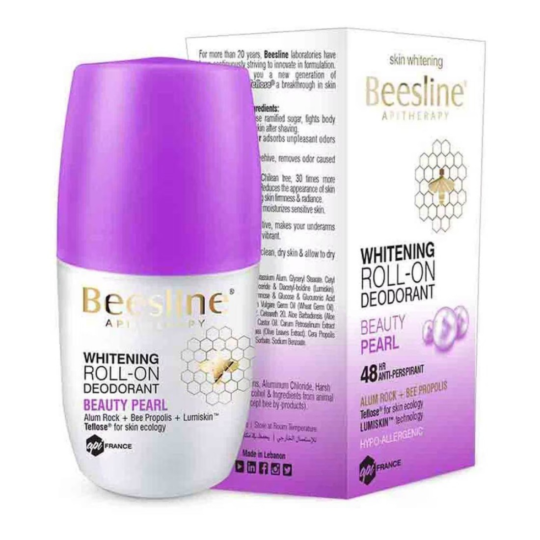 Beesline Beauty Pearl Whitening Roll-On Deodorant White 50ml Pack of 2