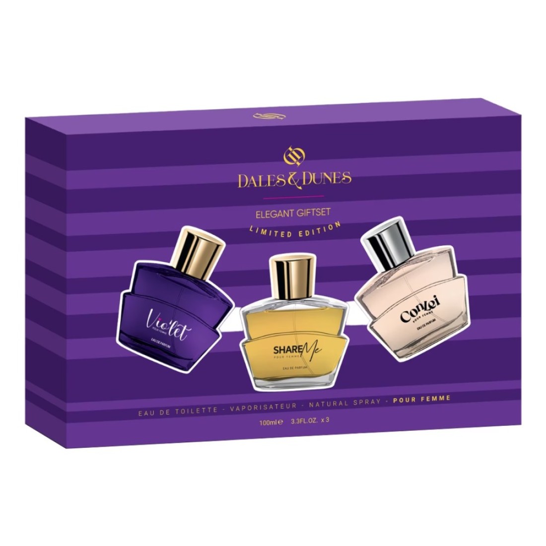 Dales &amp; Dunes Elegant Giftset Limited Edition Vio&#39;let Share Me Conlei Eau De Toilette For Women 100ml Pack of 3