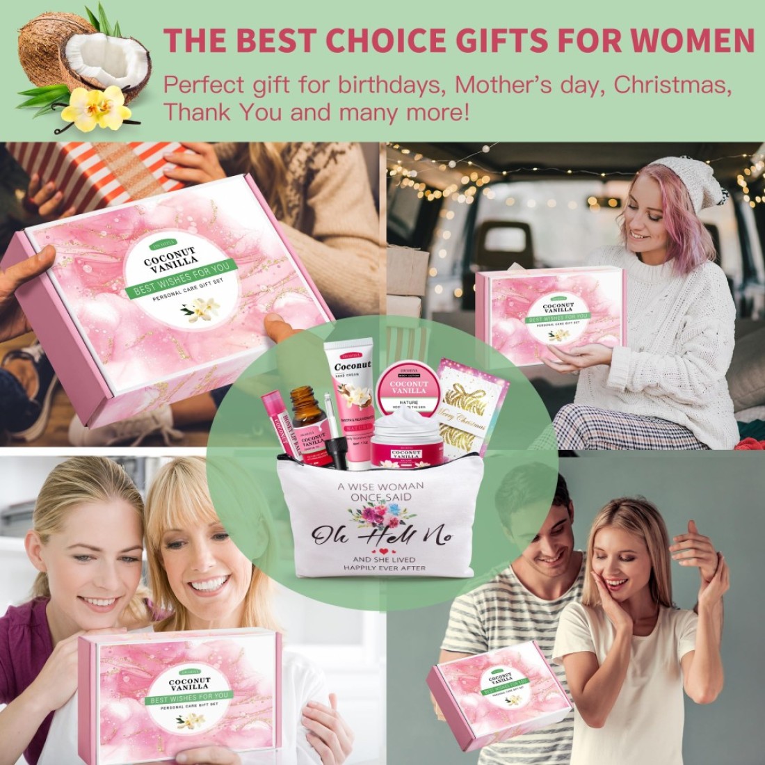 Gifts for WomenBirthday Gifts Friendship Gifts for WomenTravel Size Convenience KitsCoconut Vanilla Spa Gifts for Her Mom Sister FriendsUnique Gifts Set Ideas for Women