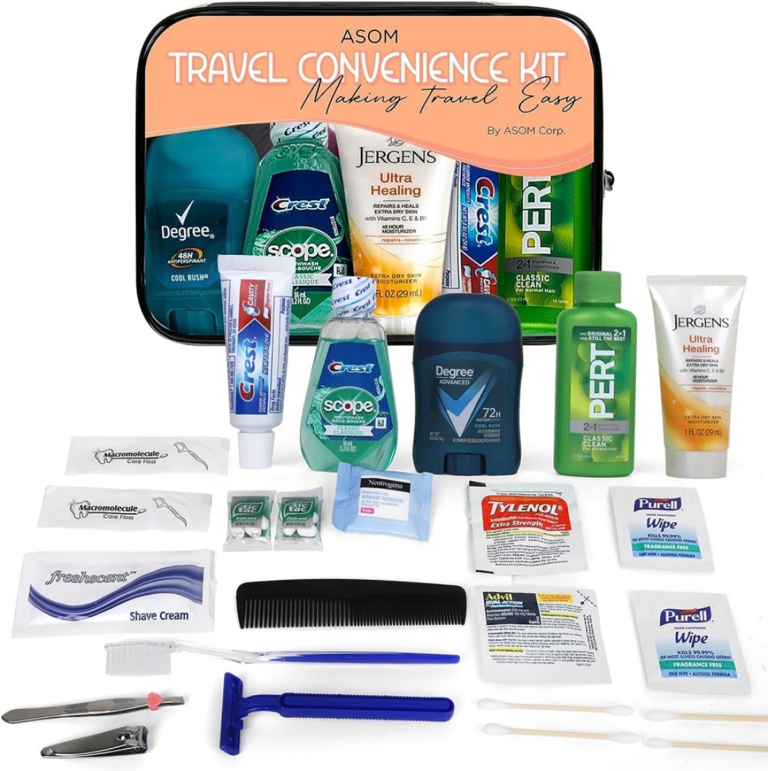 Asom Toiletry Travel Convenience Kit Prefilled Personal Care TSA Approved Toiletries Hygiene Traveling Essentials 20 Piece Accessories Set Unisex TravelSize Toiletries Kits