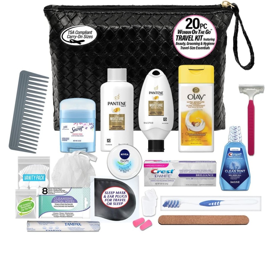 Convenience Kits International Womens Premium 20Piece Kit with Travel Size TSA Compliant Essentials in Stylish Cosmetic Bag