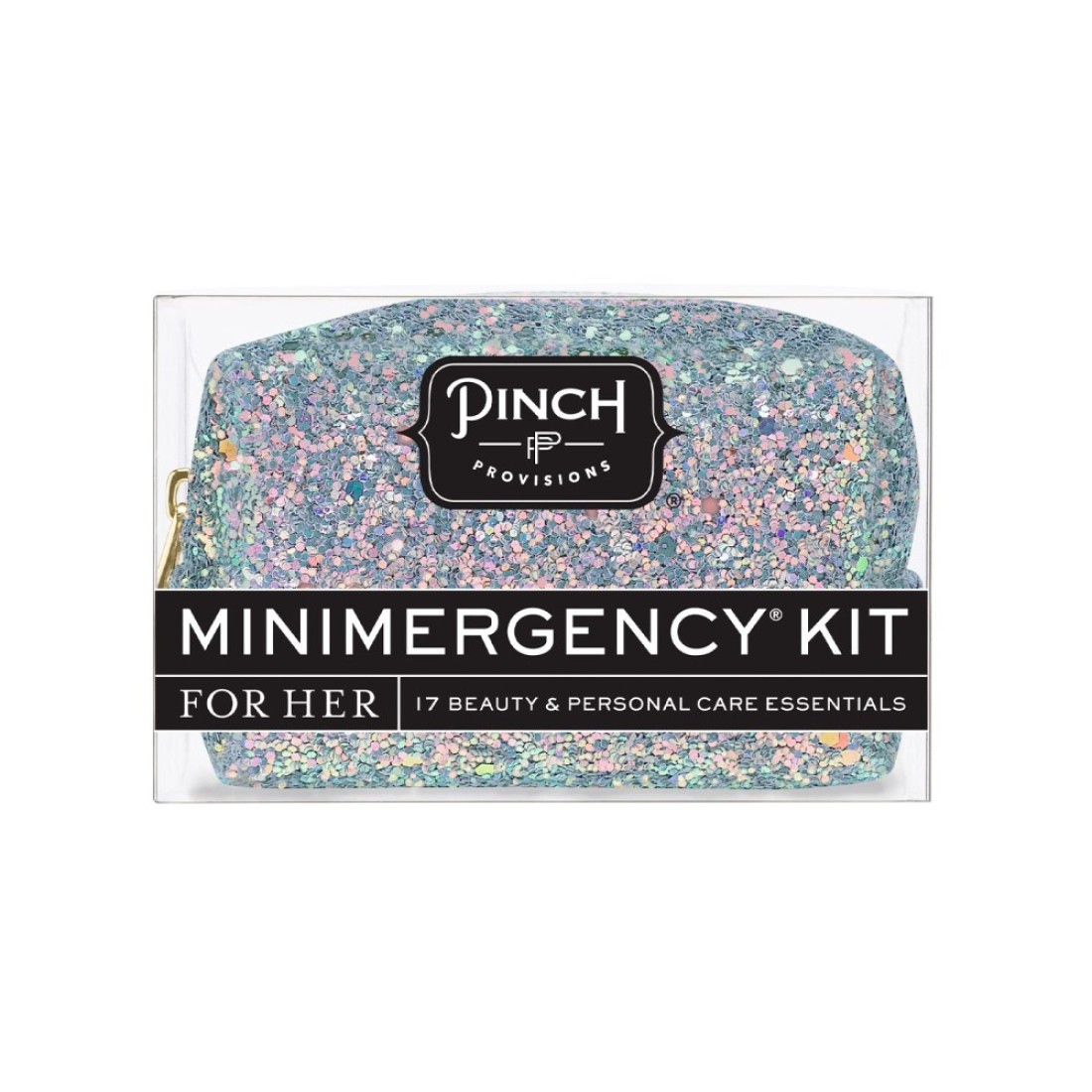 Pinch Provisions Moonstone Glitter Minimergency Kit Includes 17 TravelSized Cosmetic Essentials Convenient for Purses Emergency Beauty Accessories Gifts for Holidays Birthdays