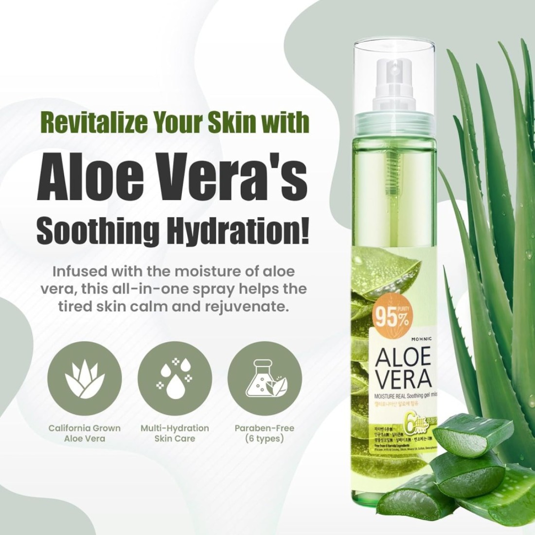 Aloe Vera Spray for Face, Body &amp; Hair 2 Pack 4.22 Fl oz. each Face Mist Hydrating Spray Lotion with Pure Aloe Vera Gel After Sun Lotion