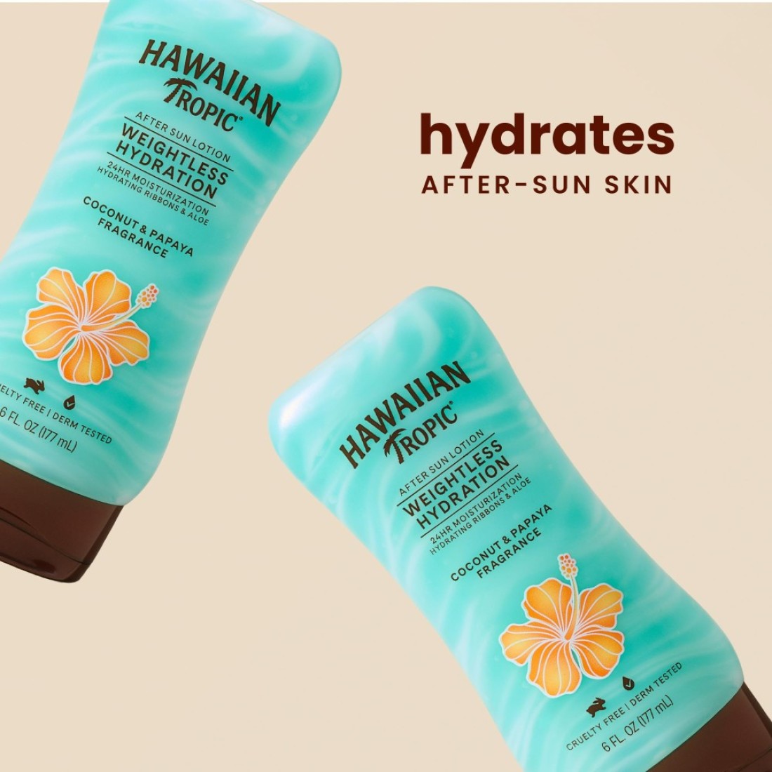 Hawaiian Tropic Weightless Hydration After Sun Lotion with Aloe 6oz Twin Pack Hawaiian Tropic Lotion Moisturizing Lotion After Sun Care After Sun Moisturizer 6oz each Twin Pack