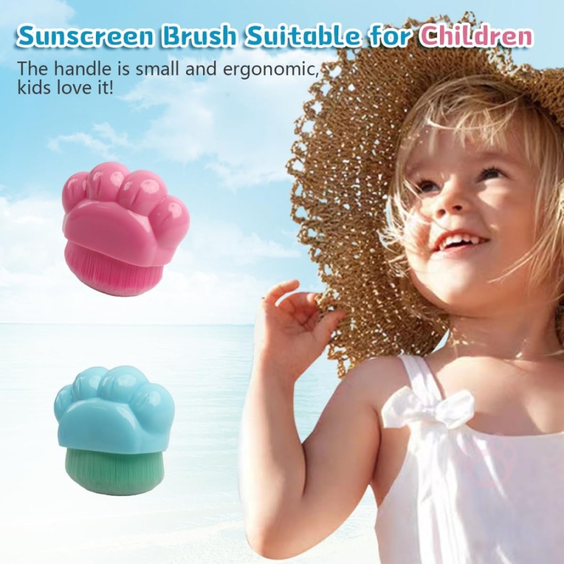 4Pcs Sunscreen Applicator for Kids, Sunblock Buddy Brush Applicator with Protective Case, Sun Lotion Applicator Sun Cream Brush Set for Outdoor Travel(Blue+Rose)